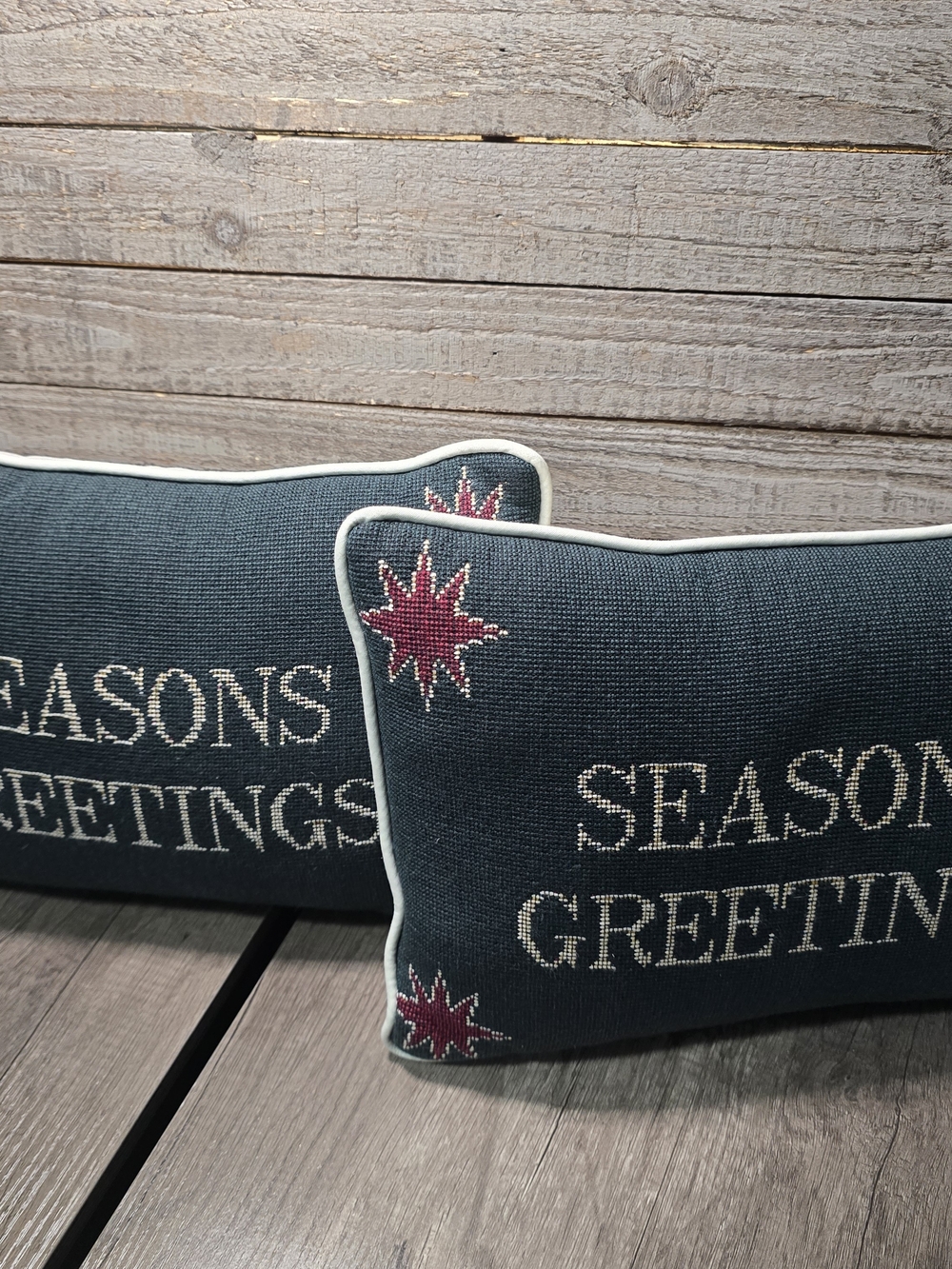 Season's Greetings Green Embroidered Holiday Pillow - Unbranded